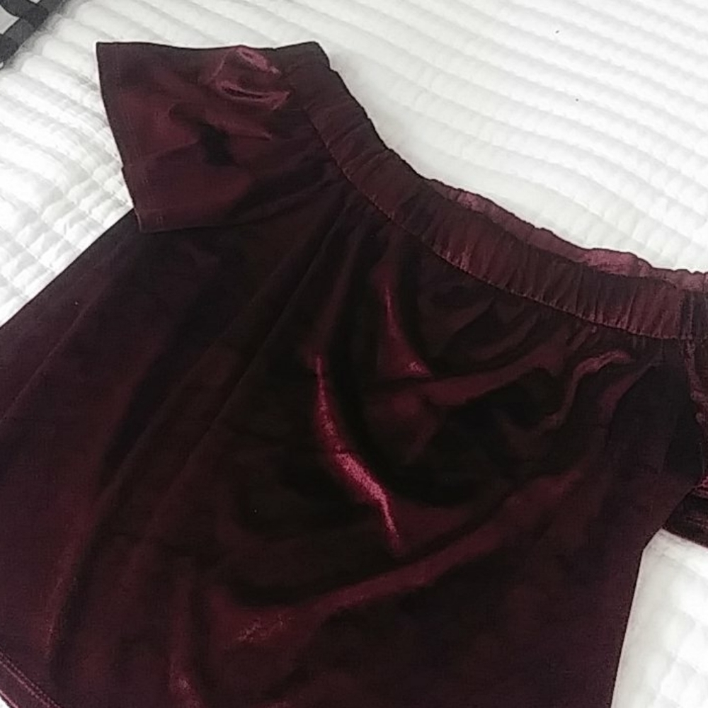 Burgundy Velvet Off the Shoulder Top